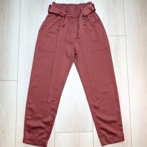 Abercrombie Fitch Womens XS Paperbag Waist Belted Pants Orange Casual Tapered